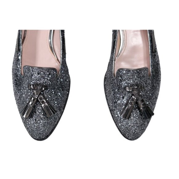 Miu Miu Women's US 7/EUR 38 Silver Ardesia Glitter Tassel Smoking Flat Loafers - Picture 6 of 9